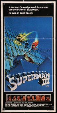 3a0686 SUPERMAN III Aust daybill 1983 art of Christopher Reeve flying with Richard Pryor by L. Salk!