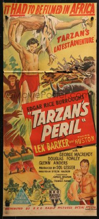 3a0689 TARZAN'S PERIL Aust daybill 1951 Lex Barker in the title role, it had to be filmed in Africa!