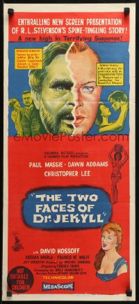 3a0700 TWO FACES OF DR. JEKYLL Aust daybill 1961 Jekyll's Inferno, cool split face art!