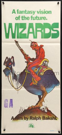 3a0724 WIZARDS Aust daybill 1977 Ralph Bakshi directed, cool fantasy art by William Stout!