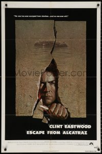 3a0867 ESCAPE FROM ALCATRAZ 1sh 1979 cool artwork of Clint Eastwood busting out by Lettick!