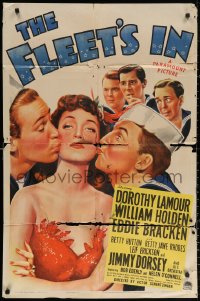 3a0886 FLEET'S IN 1sh 1942 great art of Dorothy Lamour smooched by sailors Holden & Bracken!