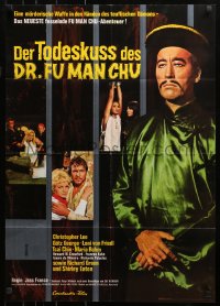 3a0128 BLOOD OF FU MANCHU German 1969 cool art of Asian villain Christopher Lee & girl tortured!