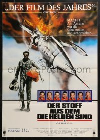 3a0227 RIGHT STUFF German 1984 top cast portraits, Chuck Yeager walking away from NF-104A crash!