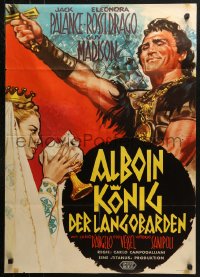 3a0252 SWORD OF THE CONQUEROR German 1962 art of barbarian Jack Palance & woman w/skull goblet!