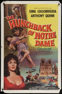 3a0938 HUNCHBACK OF NOTRE DAME 1sh 1957 Anthony Quinn as Quasimodo, sexy Gina Lollobrigida!