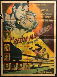 3a0047 LA BESTIA MAGNIFICA Mexican poster 1953 Lucha Libre, art of cast and wrestlers, different!