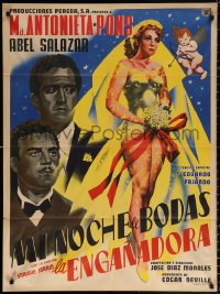 3a0050 LA ENGANADORA Mexican poster 1955 beautiful bride being shot by Cupid, The Deceiver!