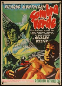 3a0056 SOMBRA VERDE Mexican poster 1956 art of Ricardo Montalban attacked by snake by sexy woman!