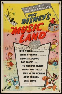 3a1021 MUSIC LAND 1sh 1955 Disney, cartoon art of Donald Duck, Rogers, Joe Carioca & more!