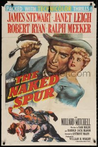 3a1025 NAKED SPUR 1sh 1953 art of James Stewart & sexy bait Janet Leigh, Anthony Mann!