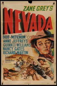 3a1027 NEVADA 1sh 1944 young Robert Mitchum billed as Bob, Anne Jeffreys, from Zane Grey's story!