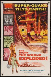 3a1029 NIGHT THE WORLD EXPLODED 1sh 1957 a super-quake tilts the Earth, wild disaster artwork!