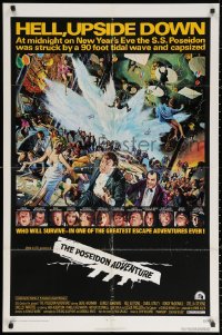 3a1070 POSEIDON ADVENTURE 1sh 1972 art of Gene Hackman & cast escaping by Mort Kunstler!