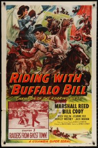 3a1089 RIDING WITH BUFFALO BILL chapter 3 1sh 1954 Cody to the Rescue, cool Cravath serial art!