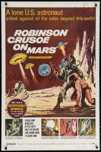 3a1092 ROBINSON CRUSOE ON MARS 1sh 1964 cool sci-fi art of Paul Mantee & his man Friday!