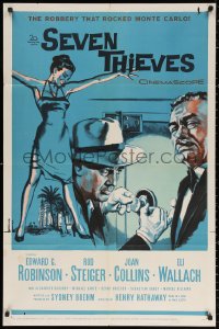 3a1107 SEVEN THIEVES 1sh 1959 cool art of Edward G. Robinson, Rod Steiger & sexy Joan Collins!