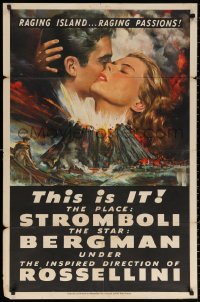 3a1131 STROMBOLI 1sh 1950 Ingrid Bergman, directed by Roberto Rossellini, cool volcano art!