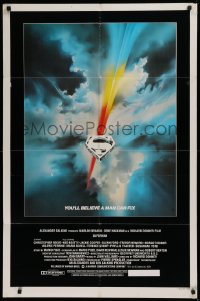 3a1135 SUPERMAN 1sh 1978 D.C. comic book superhero Christopher Reeve, cool Bob Peak logo art!