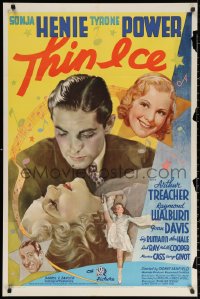 3a1147 THIN ICE 1sh 1937 pretty Sonja Henie ice skating & close-up with Tyrone Power, ultra-rare!