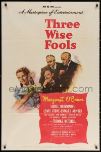 3a1151 THREE WISE FOOLS 1sh 1946 Margaret O'Brien is adopted by Lionel Barrymore, Stone & Arnold!
