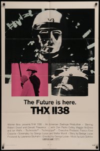 3a1154 THX 1138 1sh 1971 first George Lucas, Robert Duvall, bleak sci-fi, double inset images!