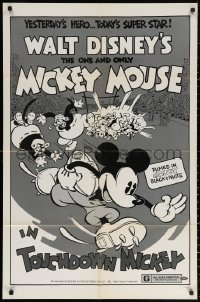 3a1159 TOUCHDOWN MICKEY 1sh R1974 Walt Disney, great cartoon art of Mickey Mouse playing football!