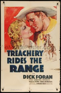 3a1161 TREACHERY RIDES THE RANGE 1sh 1936 western art of singing cowboy Dick Foran, ultra-rare!