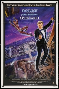 3a1173 VIEW TO A KILL advance 1sh 1985 art of Roger Moore & Jones by Goozee over purple background!