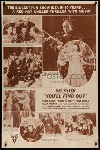 3a1199 YOU'LL FIND OUT 1sh 1940 Kay Kyser, Bela Lugosi, Boris Karloff & Peter Lorre, ultra-rare!