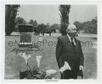 3f0513 ALFRED HITCHCOCK signed 8x10 still 1976 candid of the director on Family Plot graveyard set!