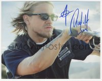 3f0989 CHARLIE HUNNAM signed color 8x10 REPRO still 2000s c/u on motorcycle from Sons of Anarchy!