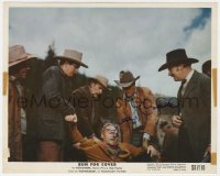 3f0619 JAMES CAGNEY signed color 8x10 still 1955 wounded & carried by other men in Run for Cover!
