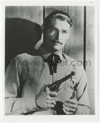 3f1066 JOHN RUSSELL signed 8x10 REPRO still 1980s close up as U.S. Marshal holding his gun!