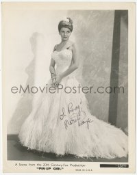 3f0667 MARTHA RAYE signed 8x10 still 1944 full-length modeling feathered wedding gown in Pin Up Girl!