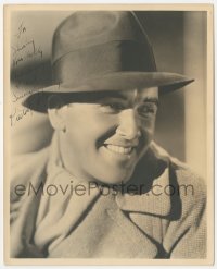 3f0705 PRESTON FOSTER signed deluxe 8x10 still 1930s head & shoulders smiling portrait in coat & hat!