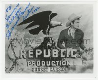 3f1154 SUNSET CARSON signed 8x10 REPRO still 1982 great cowboy portrait with horse & Republic logo!