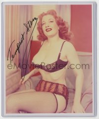 3f1157 TEMPEST STORM signed color 8x10 REPRO still 1990s sexy portrait of the stripper in fishnets!