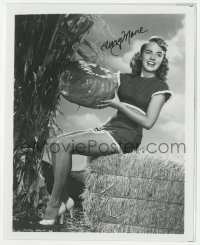 3f1159 TERRY MOORE signed 8x10 REPRO still 1990s sexy full-length portrait with pumpkin & corn!