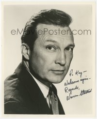 3f0763 WARREN STEVENS signed 8x10 still 1950s head & shoulders portrait wearing suit & tie!