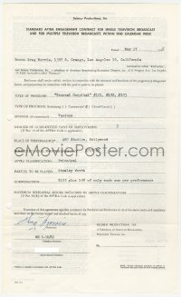 3f0068 GREG MORRIS signed contract 1965 the Mission: Impossible actor on TV's General Hospital!