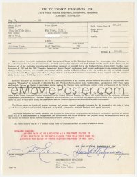 3f0069 JACK ELAM signed contract 1959 getting paid $300 to appear in TV's Bold Venture!