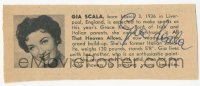 3f0362 GIA SCALA signed 2x4 magazine clipping 1950s great smiling portrait with a short biography!