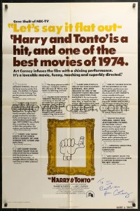 3f0081 HARRY & TONTO signed 1sh 1974 by Art Carney, great art of hitchhiking thumb with cat!
