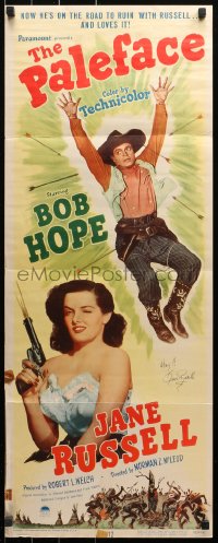 3f0042 PALEFACE signed insert 1948 by Jane Russell, sexy image of her with gun + cowboy Bob Hope!