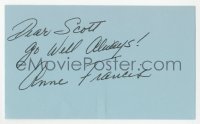 3f0773 ANNE FRANCIS signed 3x5 index card 1980s it can be framed with a repro still!