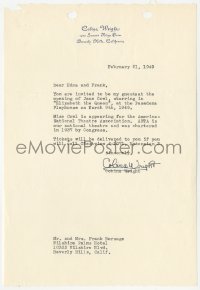 3f0380 COBINA WRIGHT signed letter 1949 inviting director Frank Borzage & his wife to an opening!