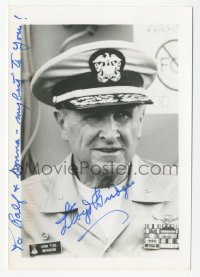 3f0919 LLOYD BRIDGES signed 4x5 photo 1990s great portrait as Admiral Tug Benson in Hot Shots!