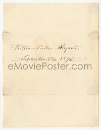 3f0483 WILLIAM CULLEN BRYANT signed note paper 1875 poet/journalist who was editor of New York Post!