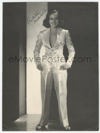 3f0173 PAULETTE GODDARD signed book page 1970s full-length portrait wearing a very sexy suit!